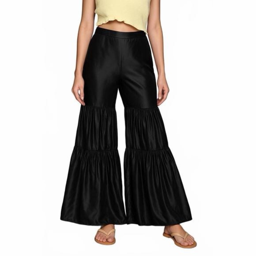 SANI Palazzo Wide Leg Black Satin Pants